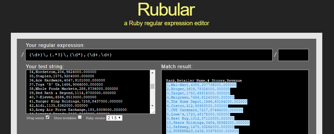 csv regex