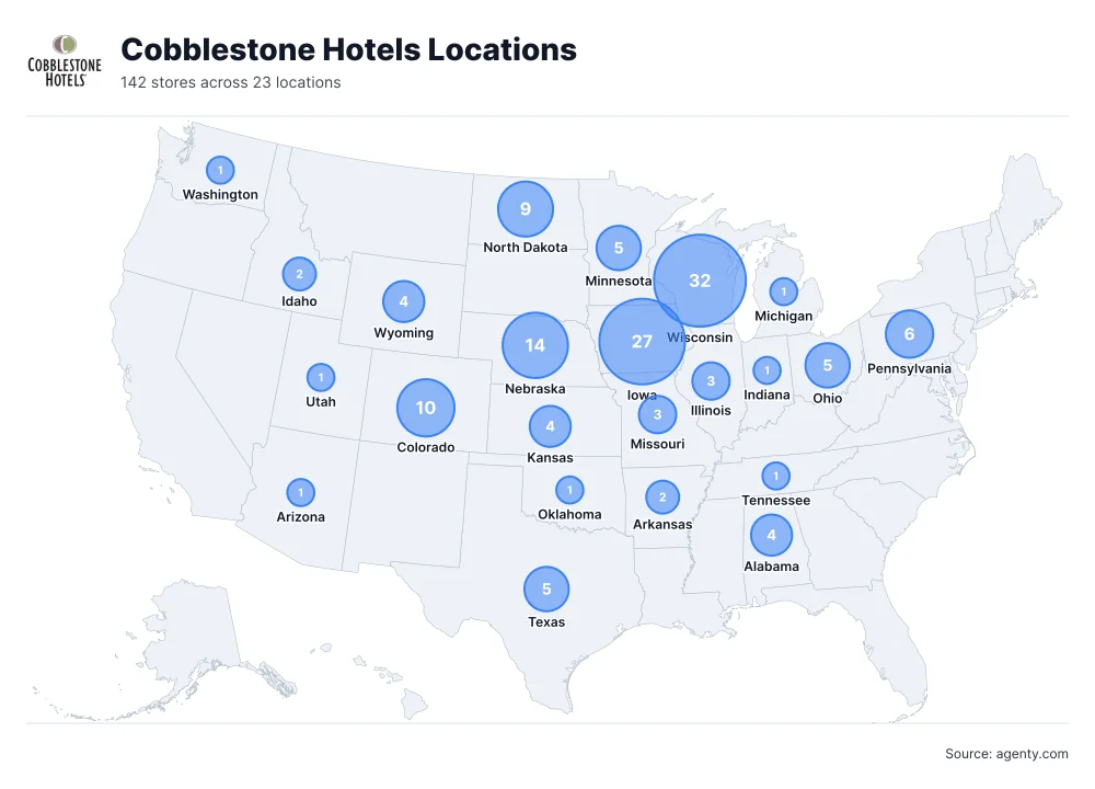 Cobblestone Hotels Locations by State/Region
