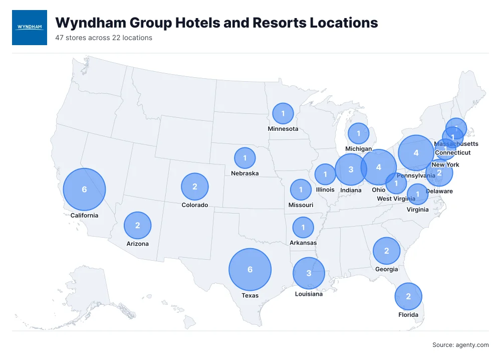 Wyndham Group Hotels and Resorts Locations by State/Region