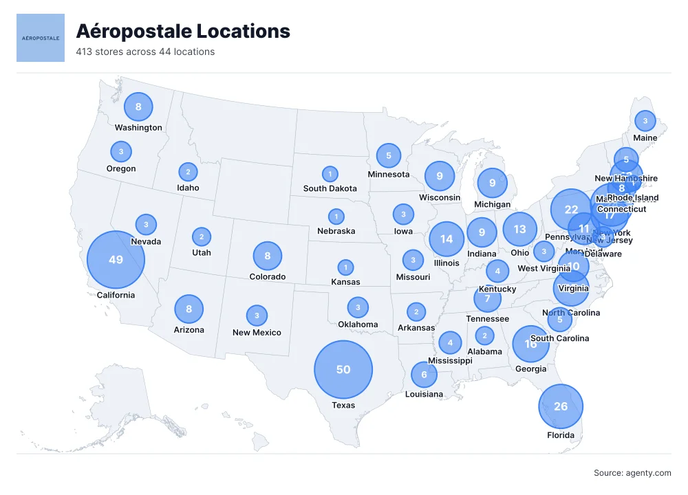 Aéropostale Locations by State