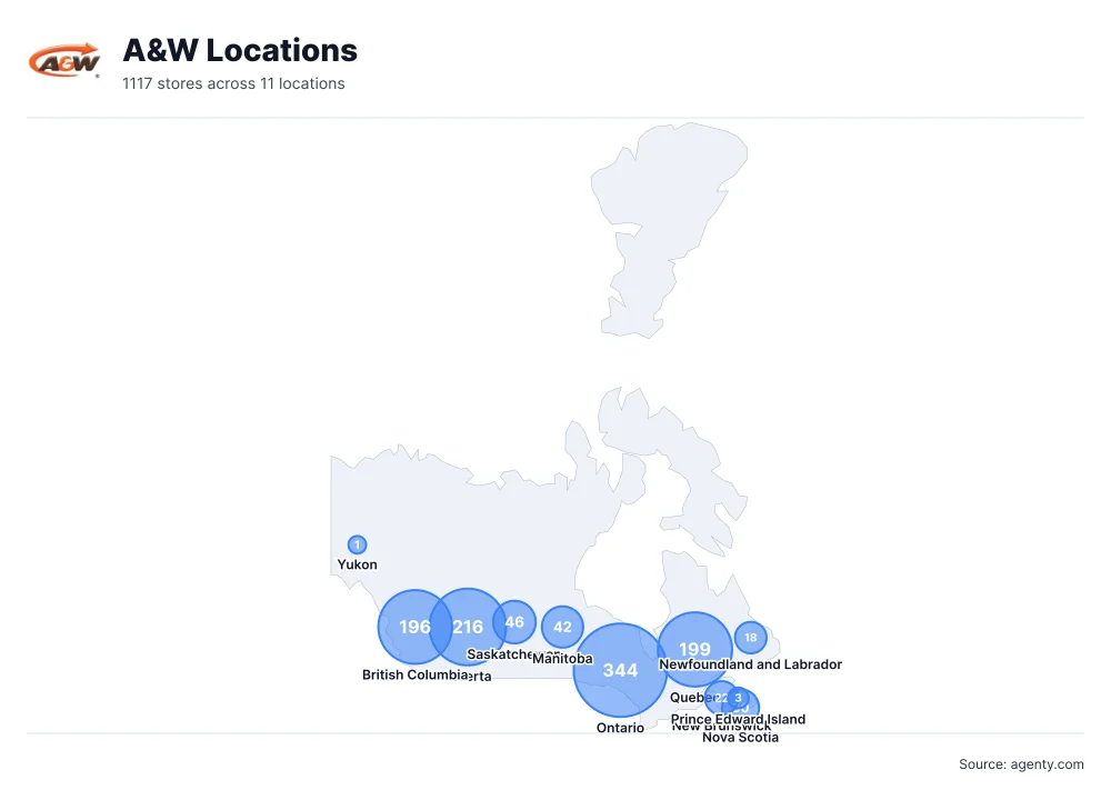 A&W Locations by State/Region