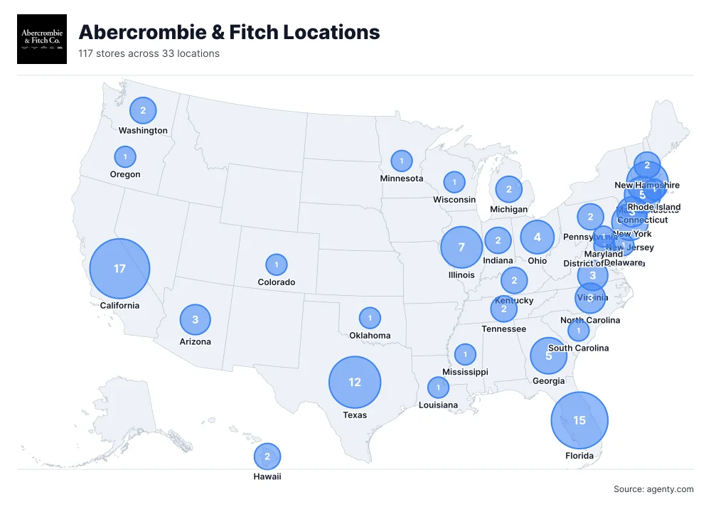 Abercrombie & Fitch Locations by State