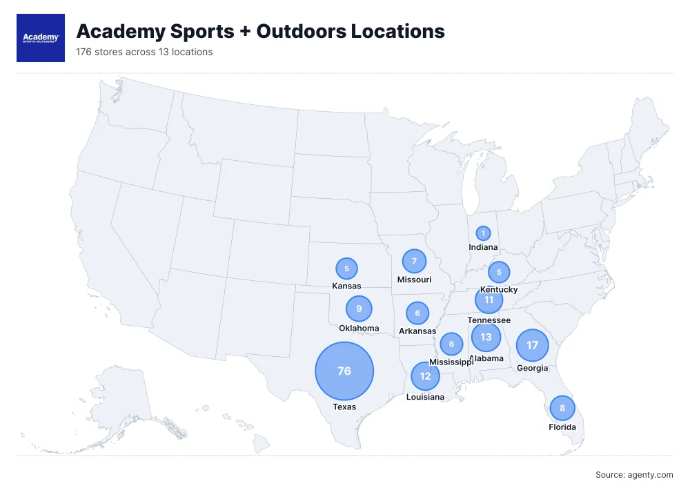 Academy Sports + Outdoors Locations by State/Region