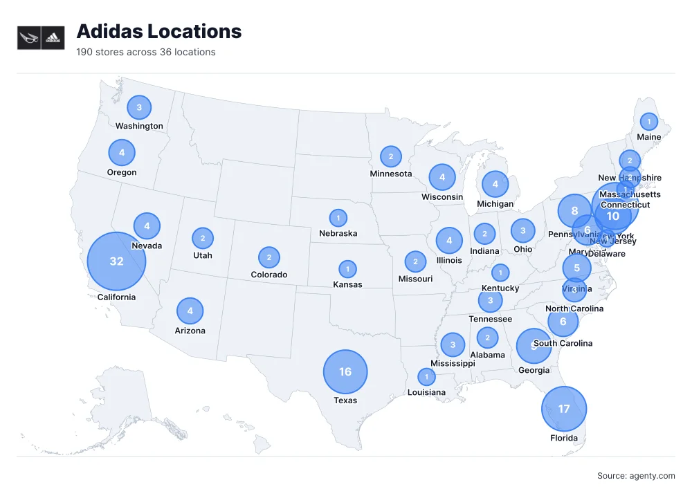 Adidas Locations by State