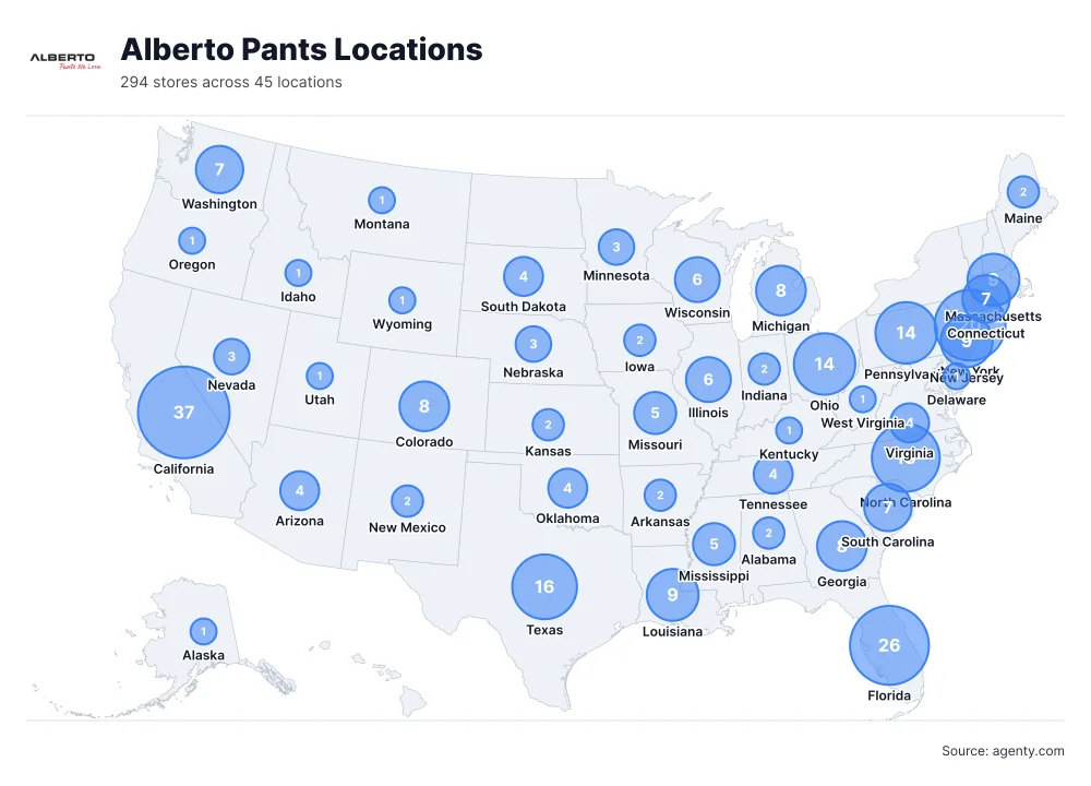 Alberto Pants Locations by State/Region