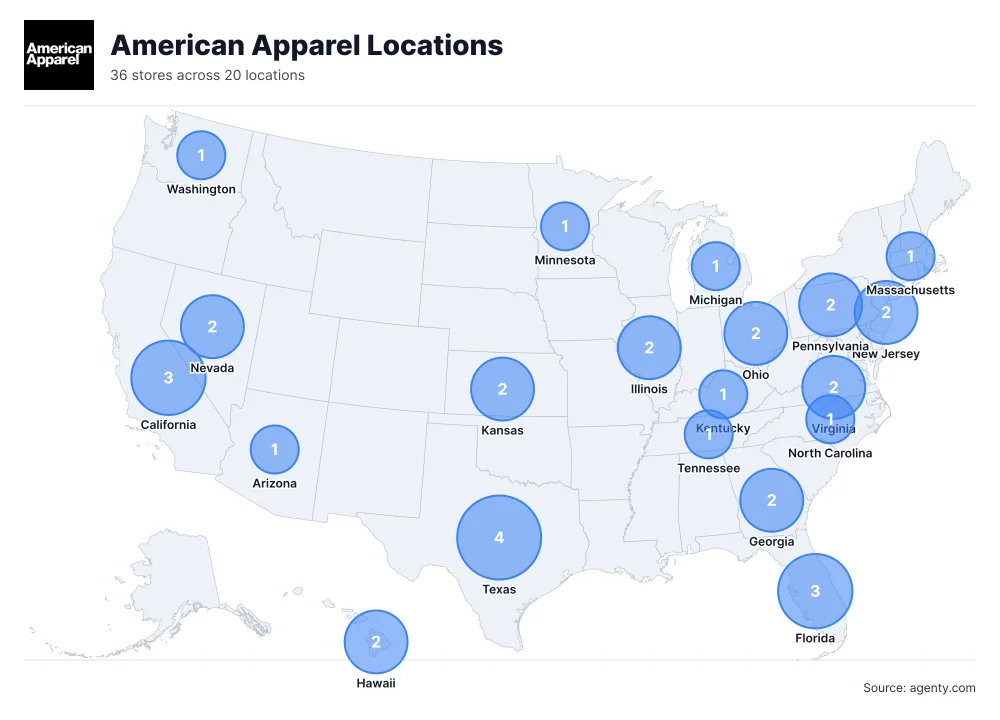 American Apparel Locations by State