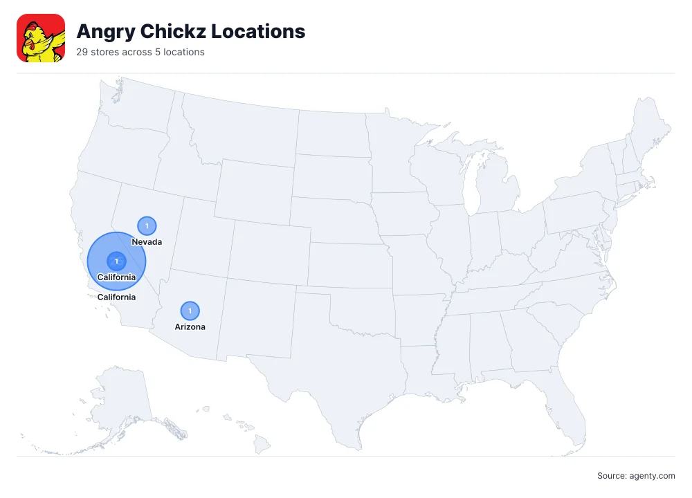 Angry Chickz Locations by State