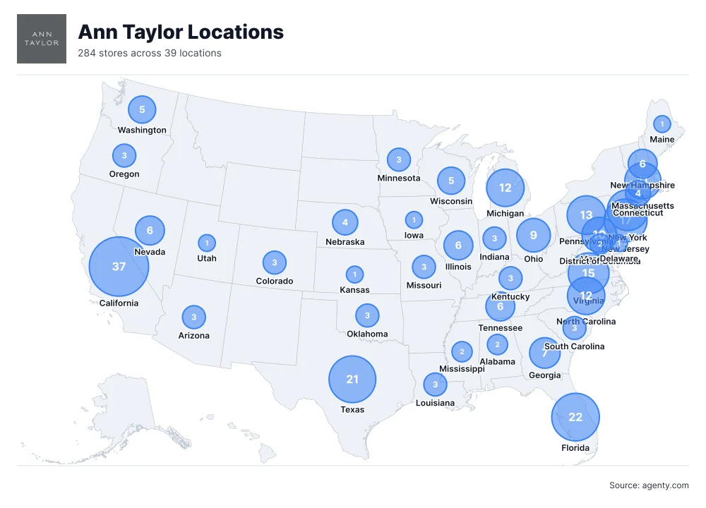 Ann Taylor Locations by State