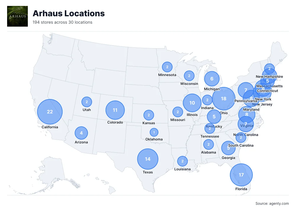 Arhaus Locations by State/Region