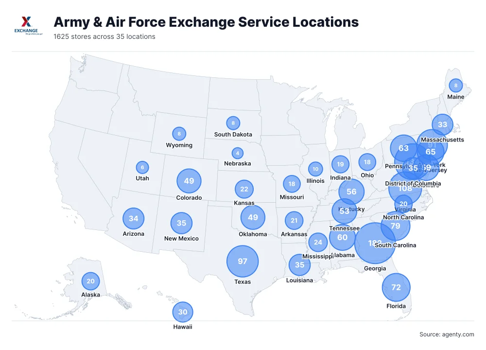 Army & Air Force Exchange Service Locations by State