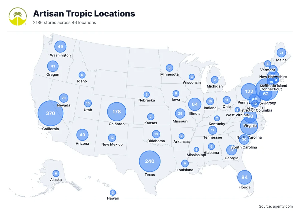 Artisan Tropic Locations by State