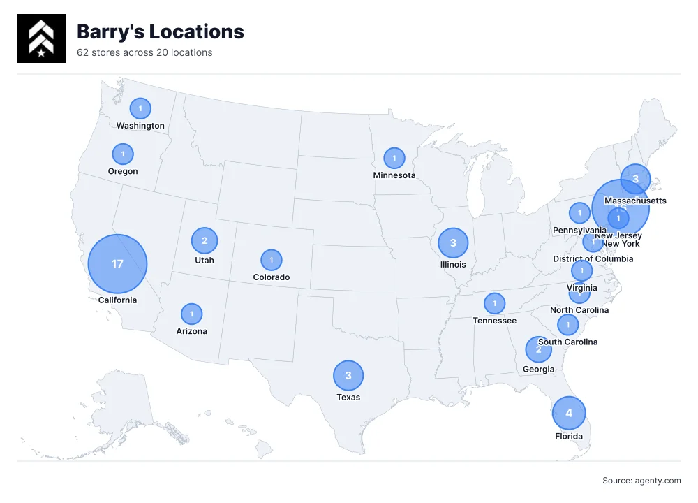 Barry's Locations by State/Region