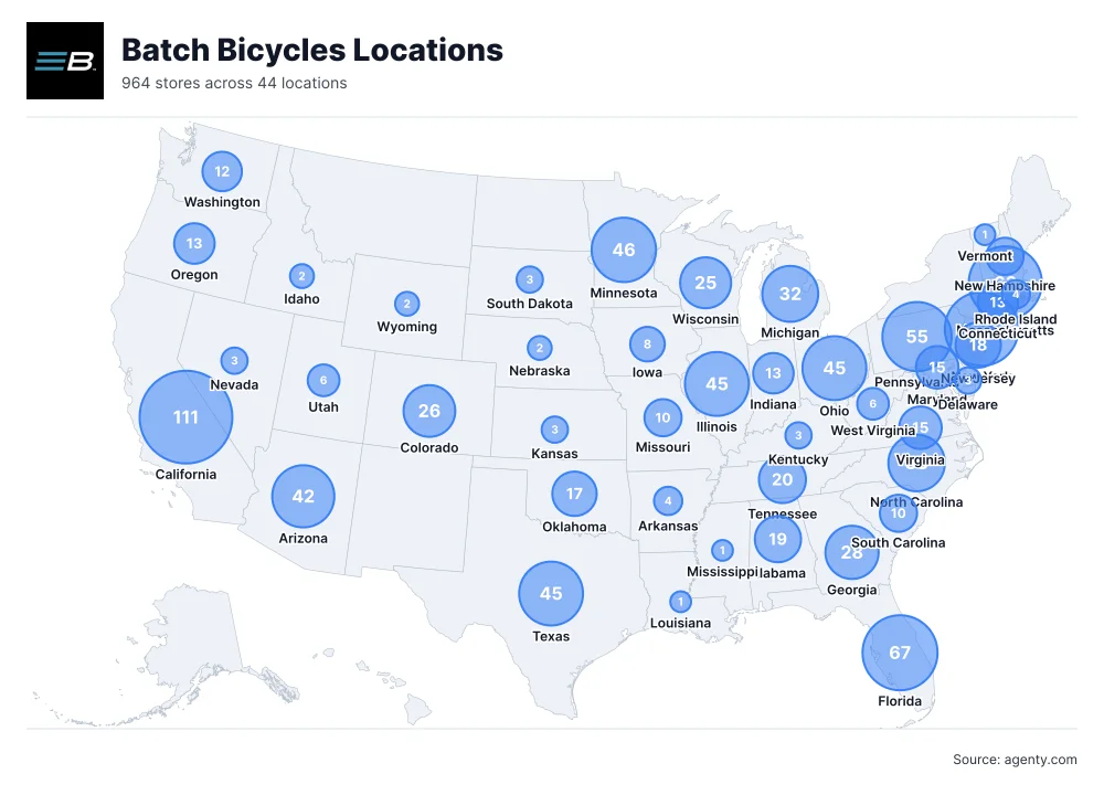 Batch Bicycles Locations by State