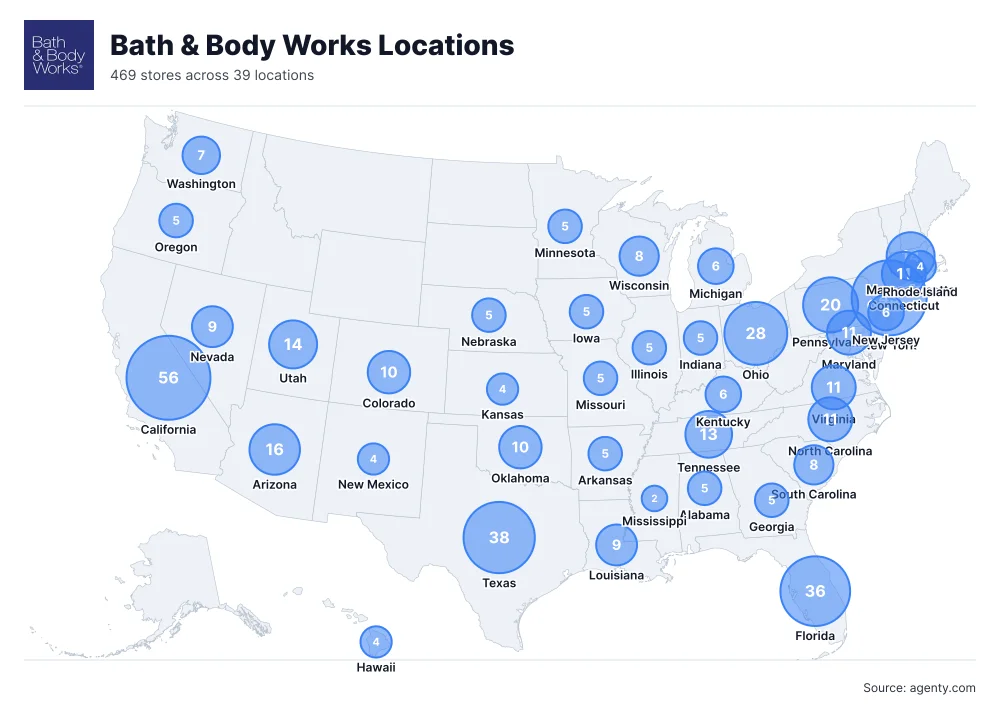 Bath & Body Works Locations by State/Region