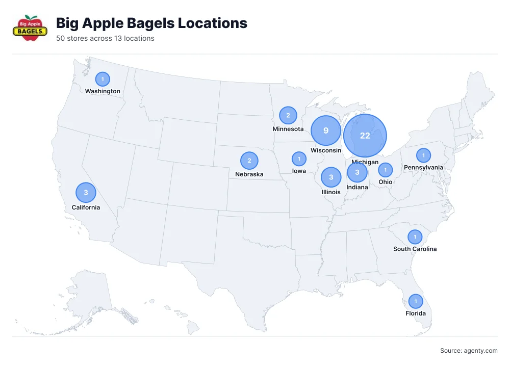 Big Apple Bagels Locations by State/Region