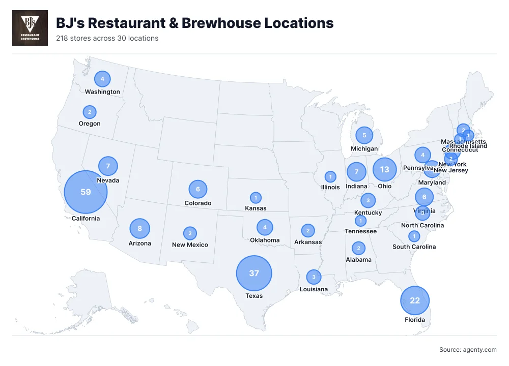 BJ's Restaurant & Brewhouse Locations by State