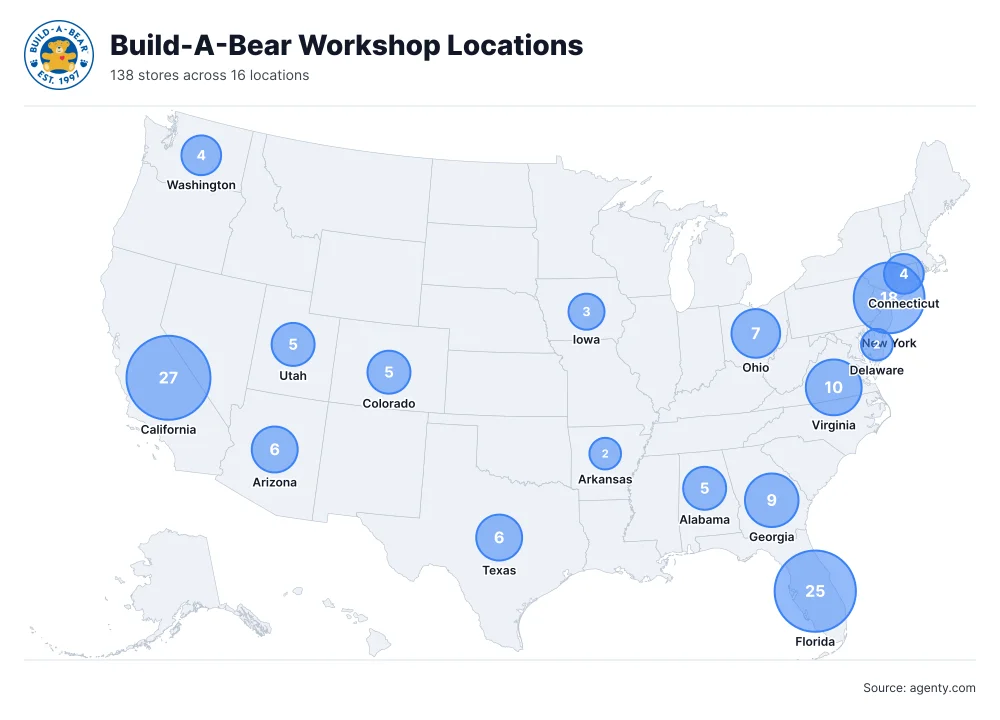 Build-A-Bear Workshop Locations by State/Region
