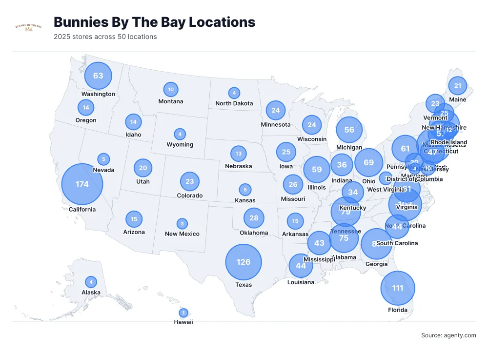 Bunnies By The Bay Locations by State