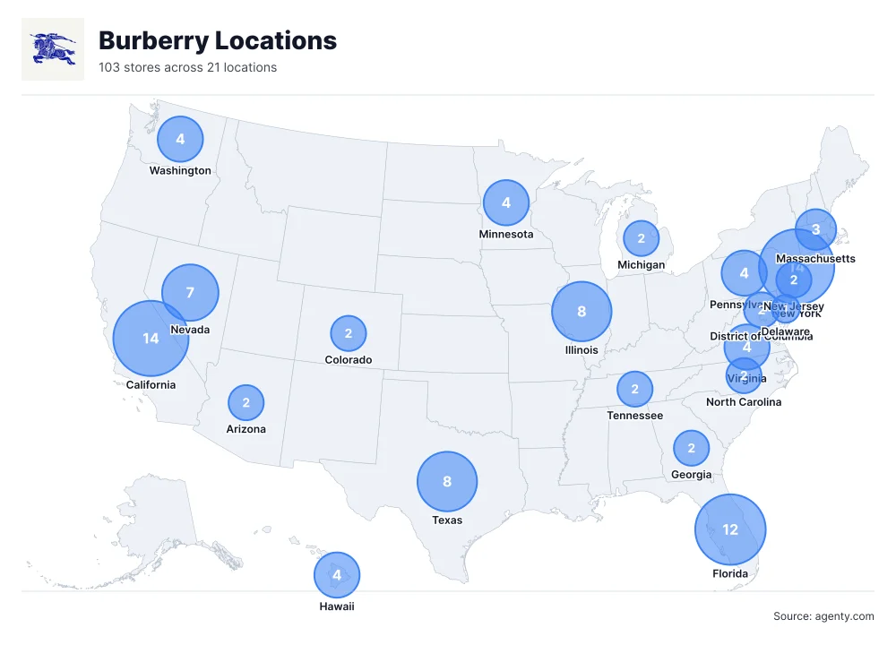 Burberry Locations by State/Region