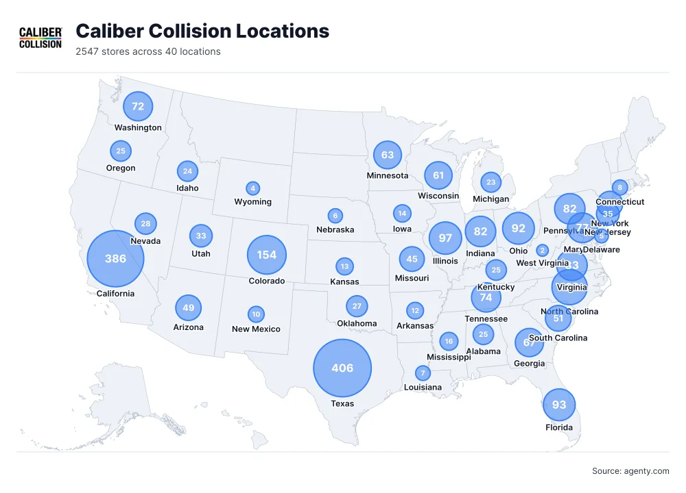 Caliber Collision Locations by State/Region