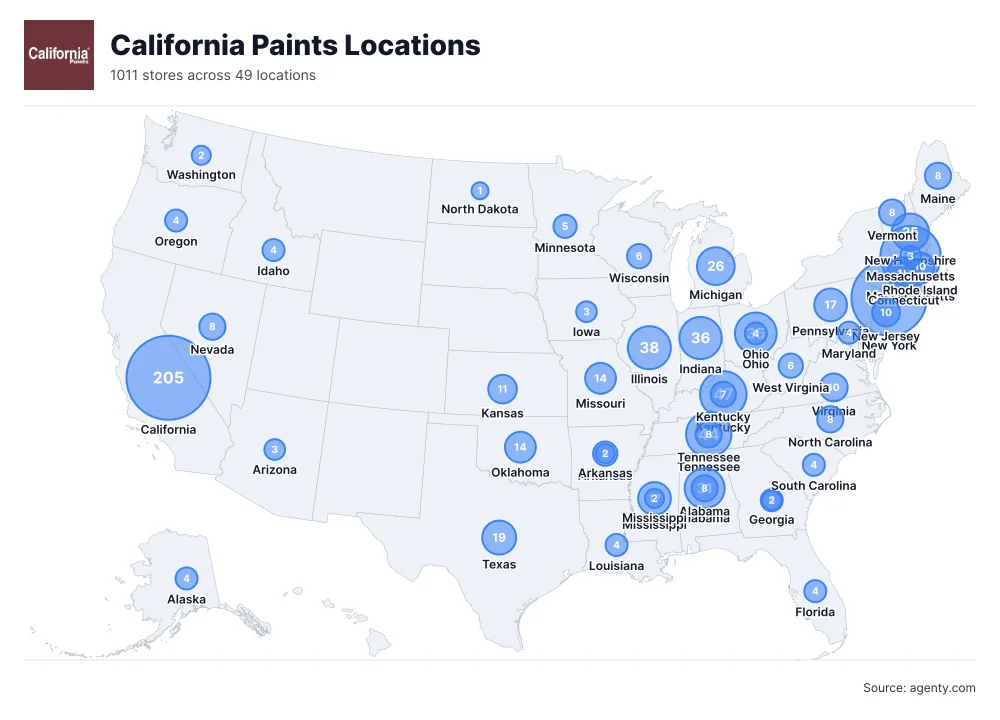 California Paints Locations by State/Region