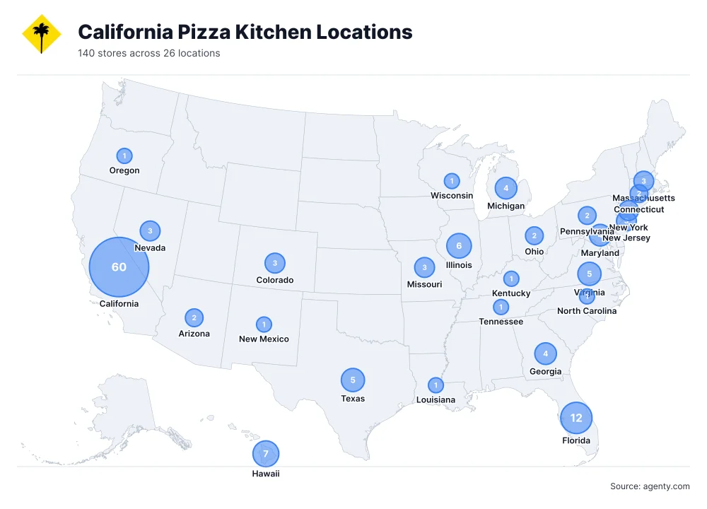 California Pizza Kitchen Locations by State/Region