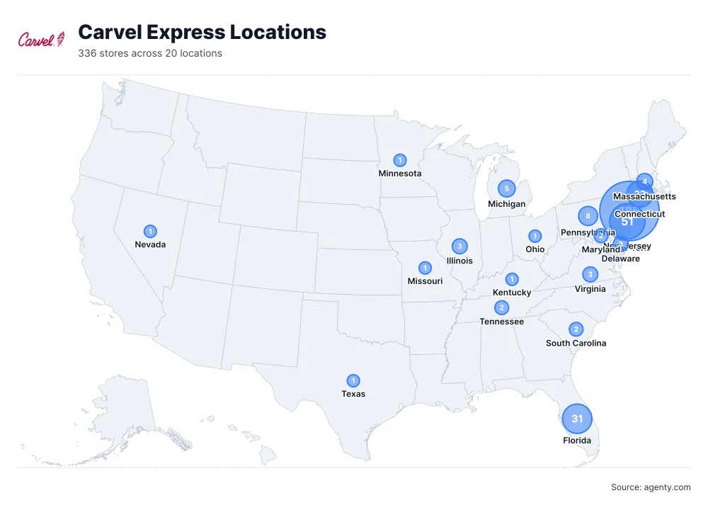 Carvel Express Locations by State/Region
