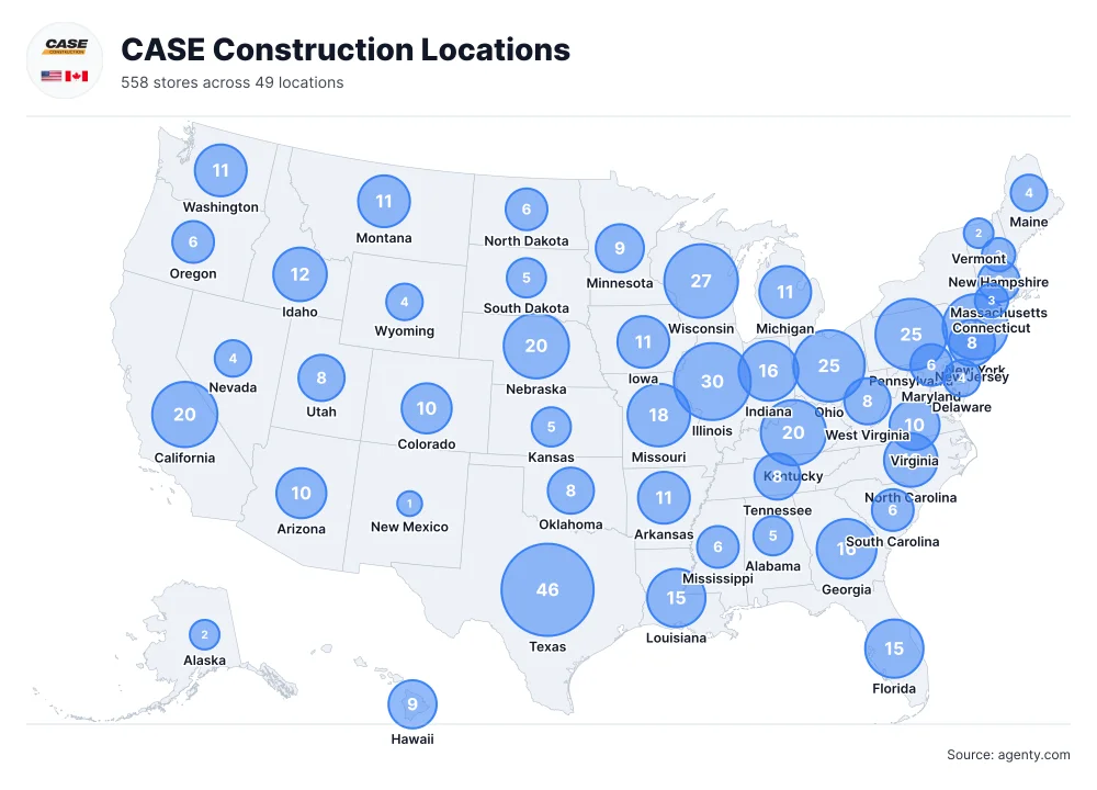 CASE Construction Locations by State/Region