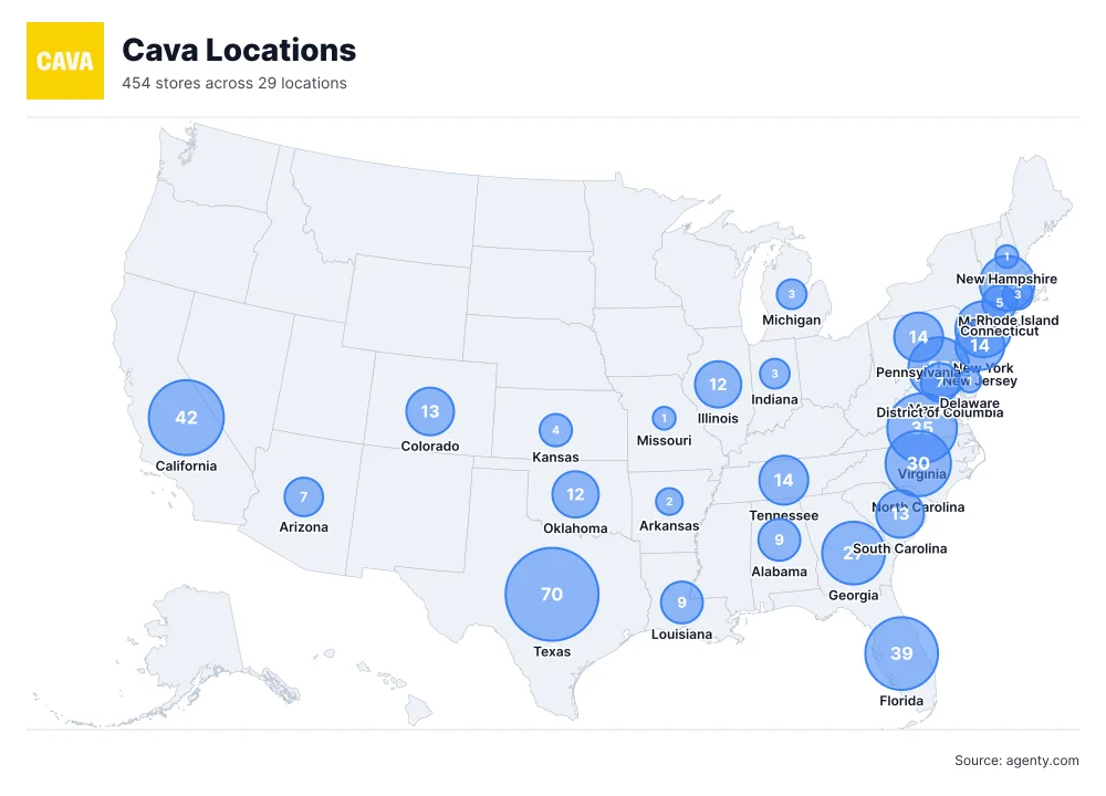 Cava Locations by State/Region