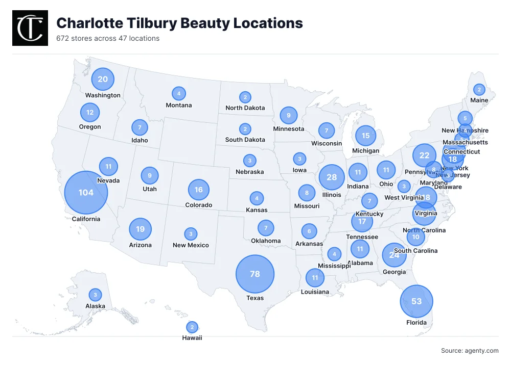 Charlotte Tilbury Beauty Locations by State/Region