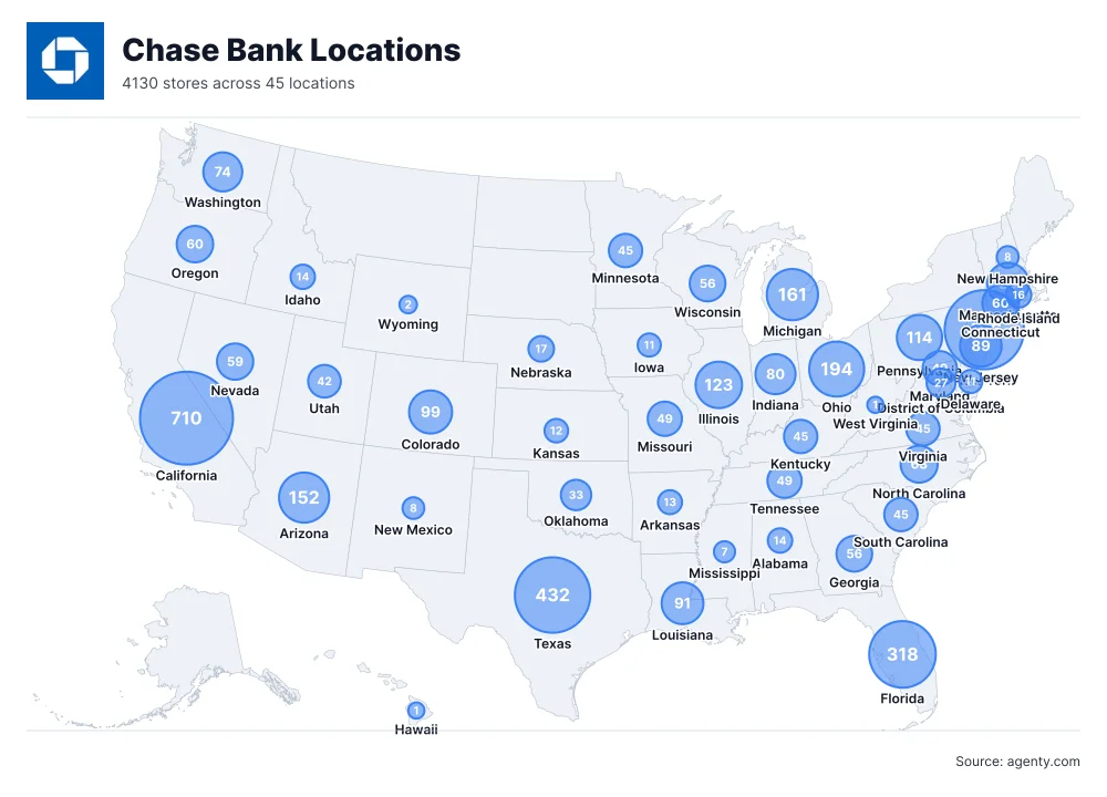 Chase Bank locations in the USA