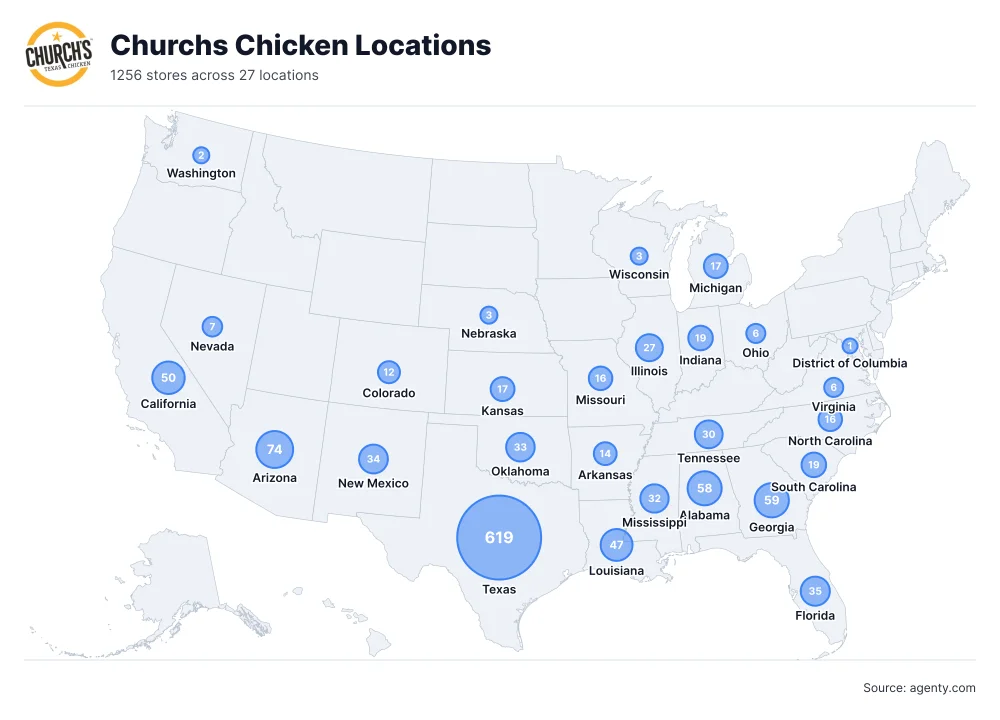 Churchs Chicken Locations by State/Region