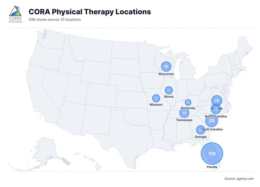 CORA Physical Therapy Locations by State/Region
