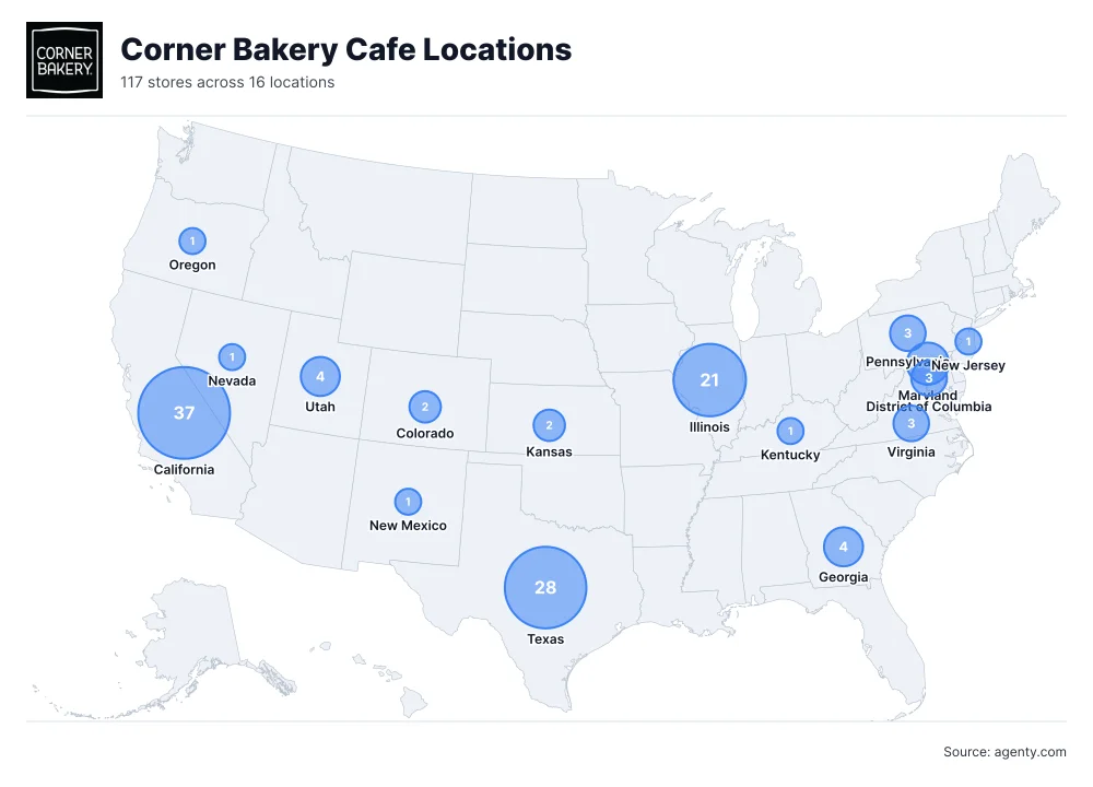 Corner Bakery Cafe Locations by State/Region