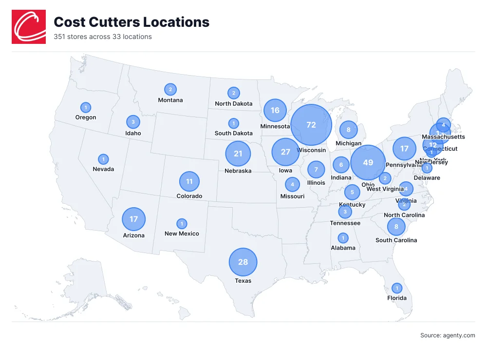 Cost Cutters Locations by State/Region