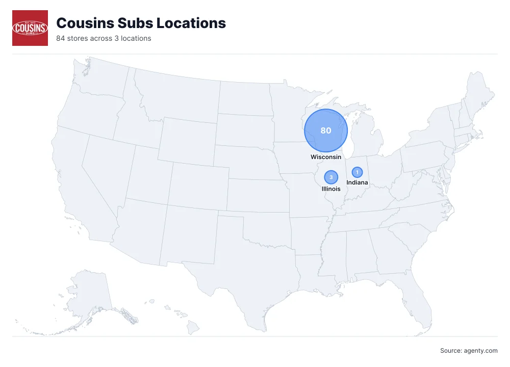 Cousins Subs Locations by State/Region