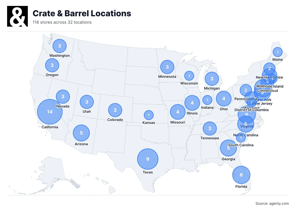 Crate & Barrel Locations by State