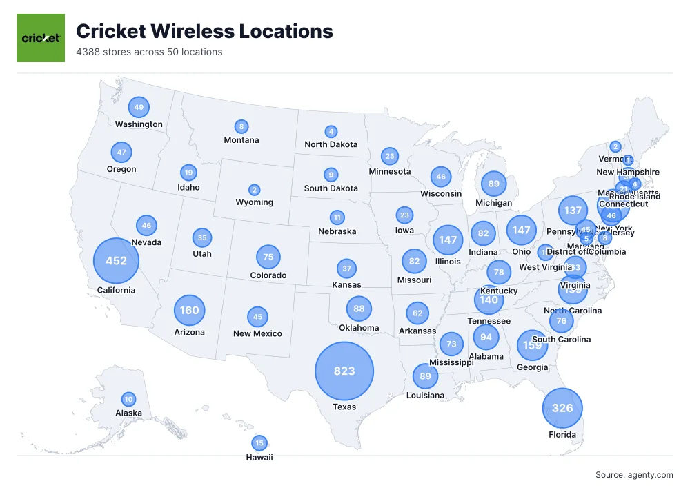 Cricket Wireless Locations by State