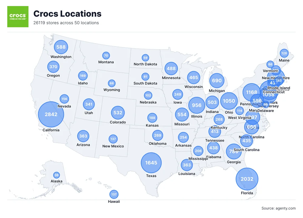 Crocs Shoe Store locations in USA