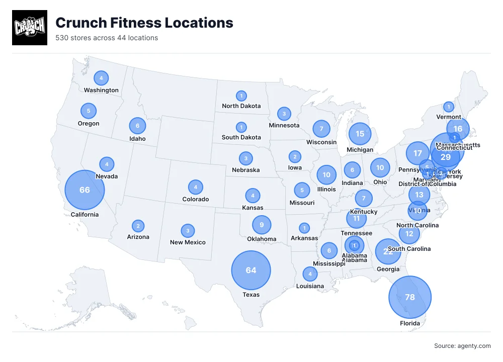 Crunch Fitness locations in the USA