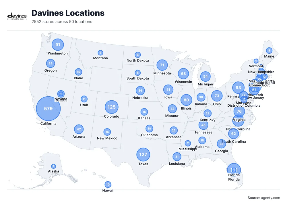 Davines Locations by State/Region