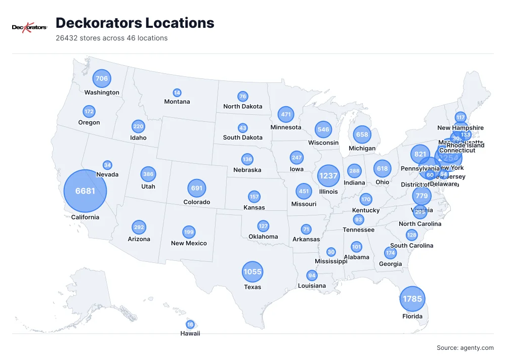 Deckorators Locations by State/Region