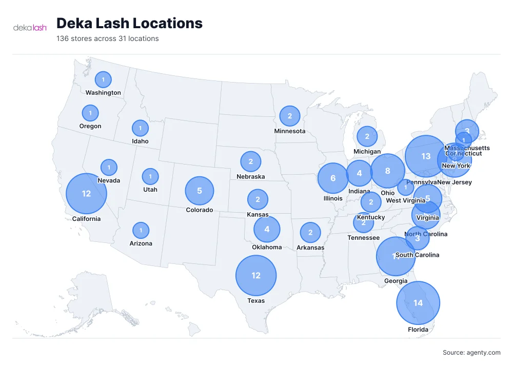 Deka Lash Locations by State/Region
