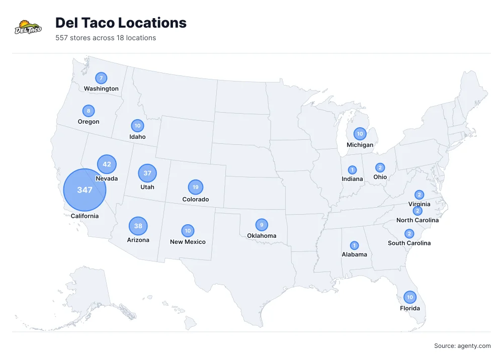 Del Taco Locations by State/Region