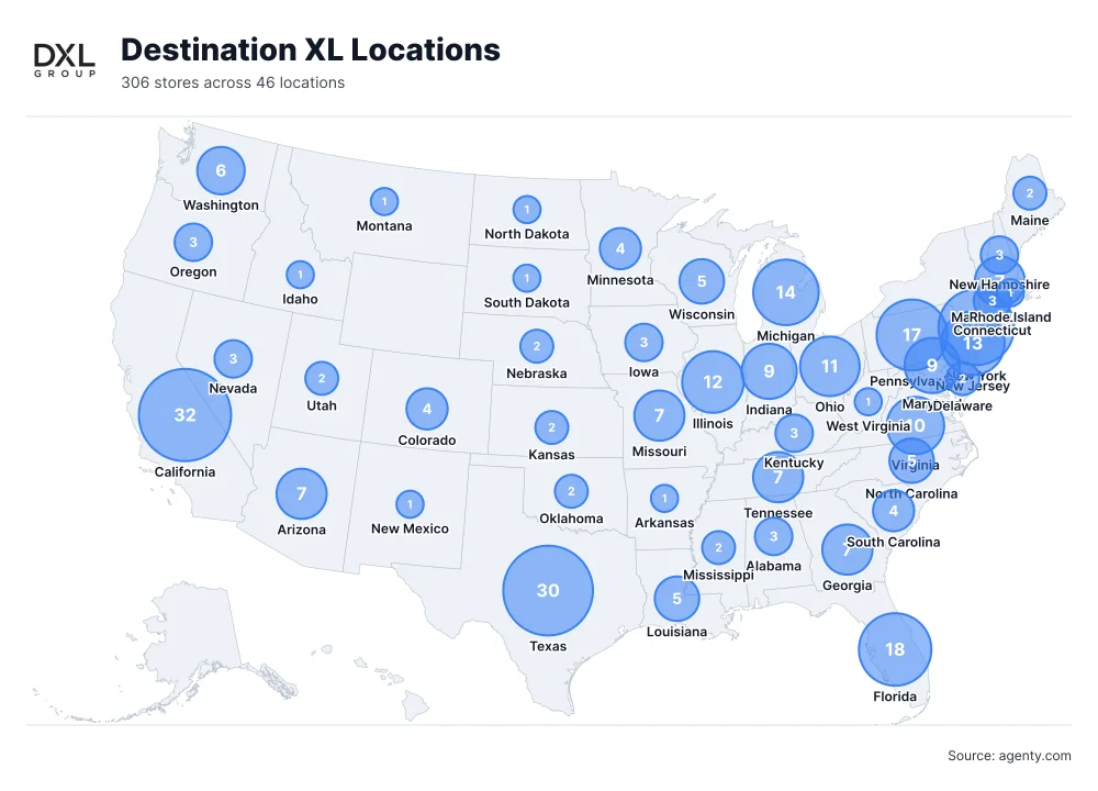 Destination XL Locations by State/Region