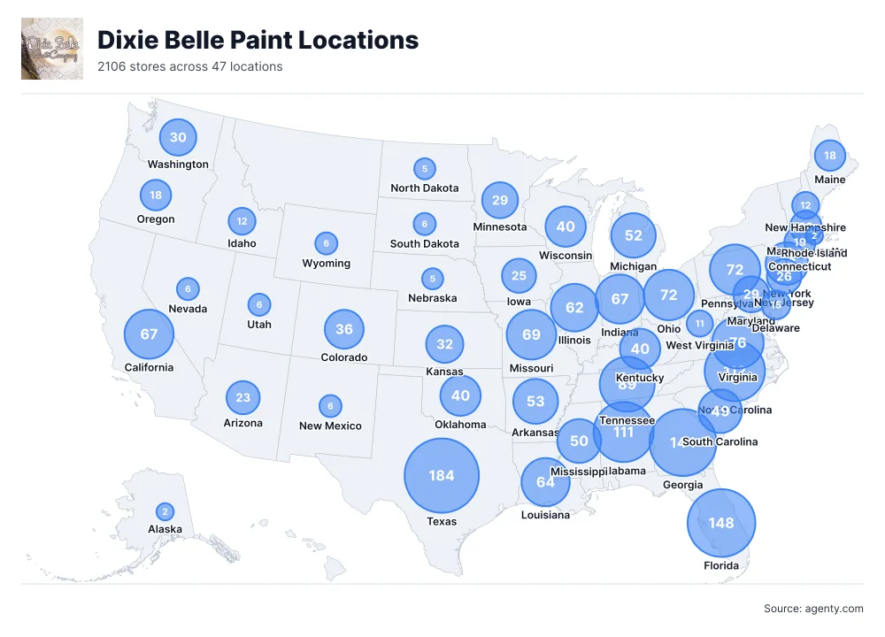 Dixie Belle Paint Locations by State/Region
