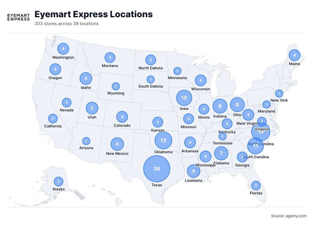 Eyemart Express Locations by State/Region