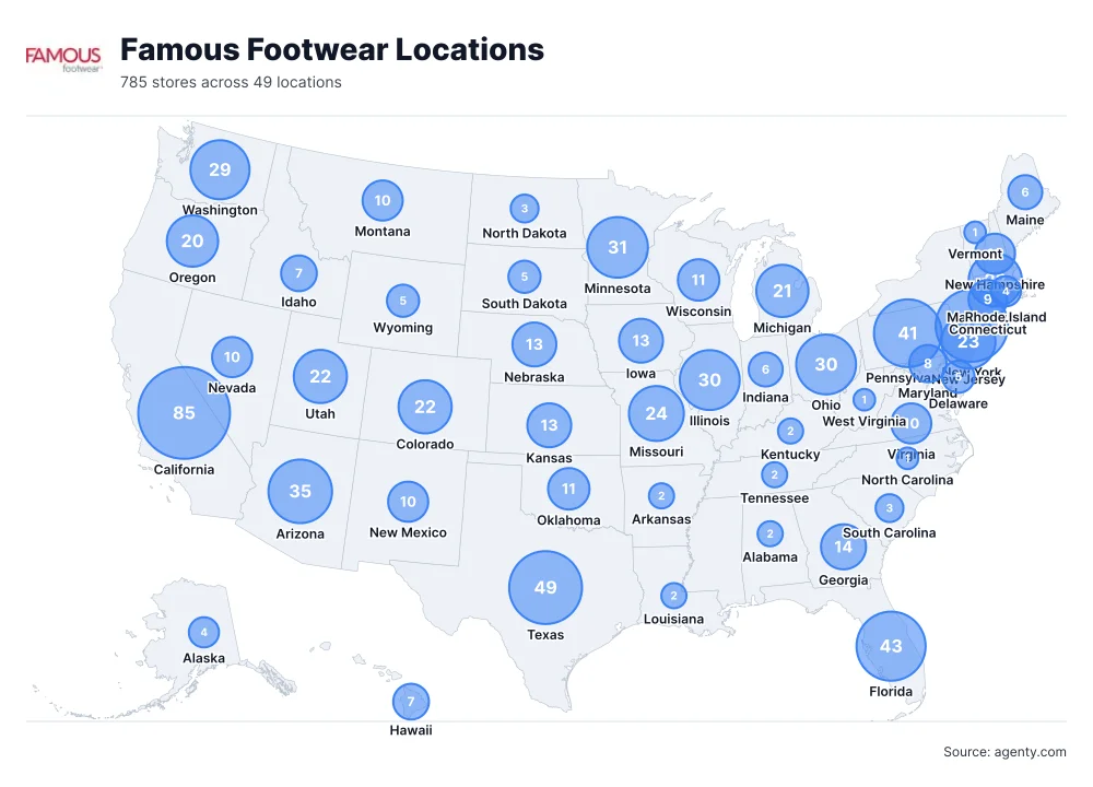 Famous Footwear Locations by State