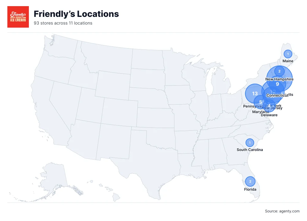Friendly’s Locations by State/Region