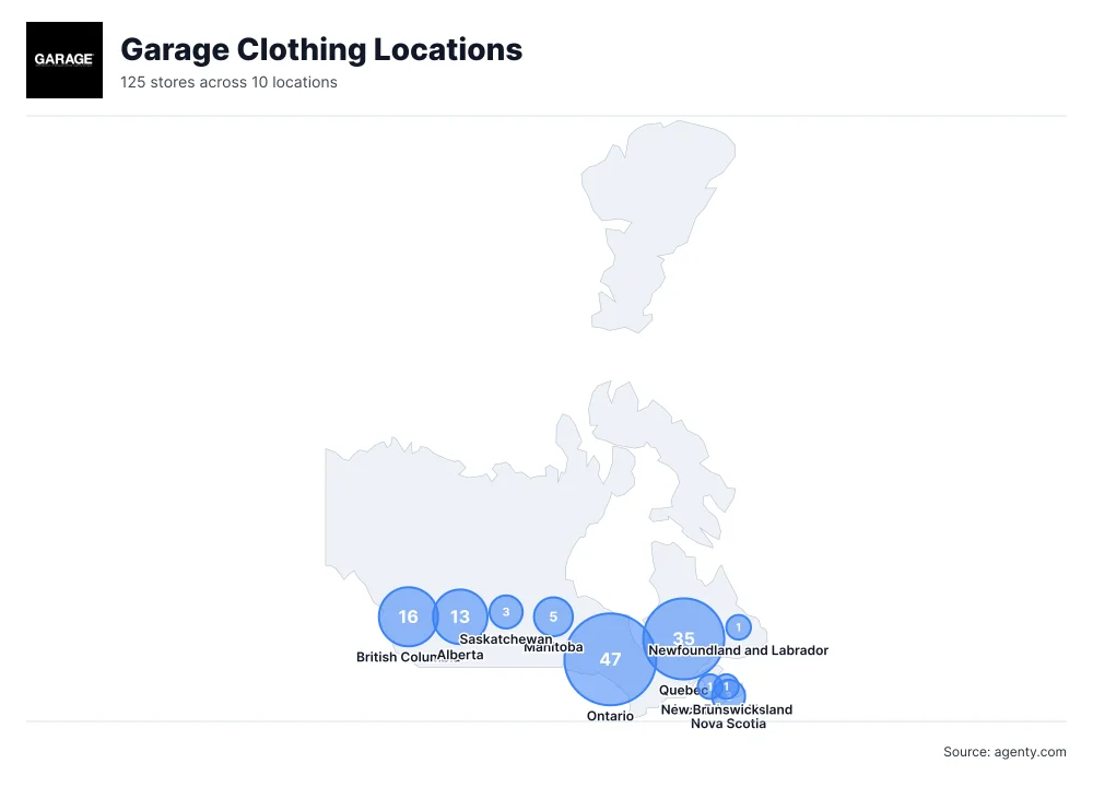 Garage Clothing Locations by State/Region